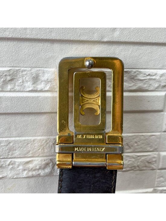 Celine Leather Triomphe Buckle Gold Belt Black